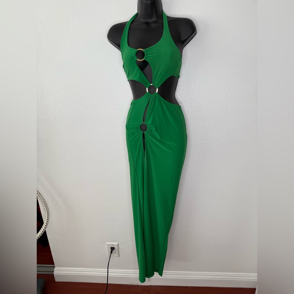 Fashion Nova Green Backless Maxi Dress